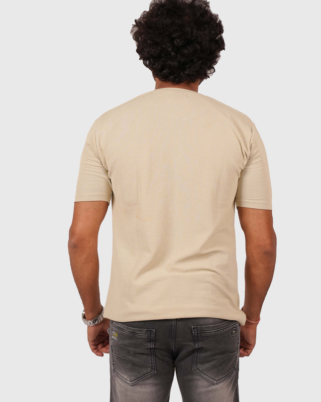 Men’s Nude Beige Half-Zip Casual T-Shirt