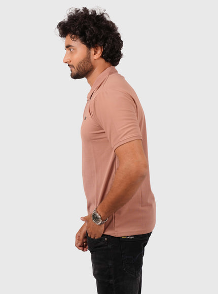 Men’s Dusty Pink Polo T-Shirt with Zip Collar – Casual Regular Fit