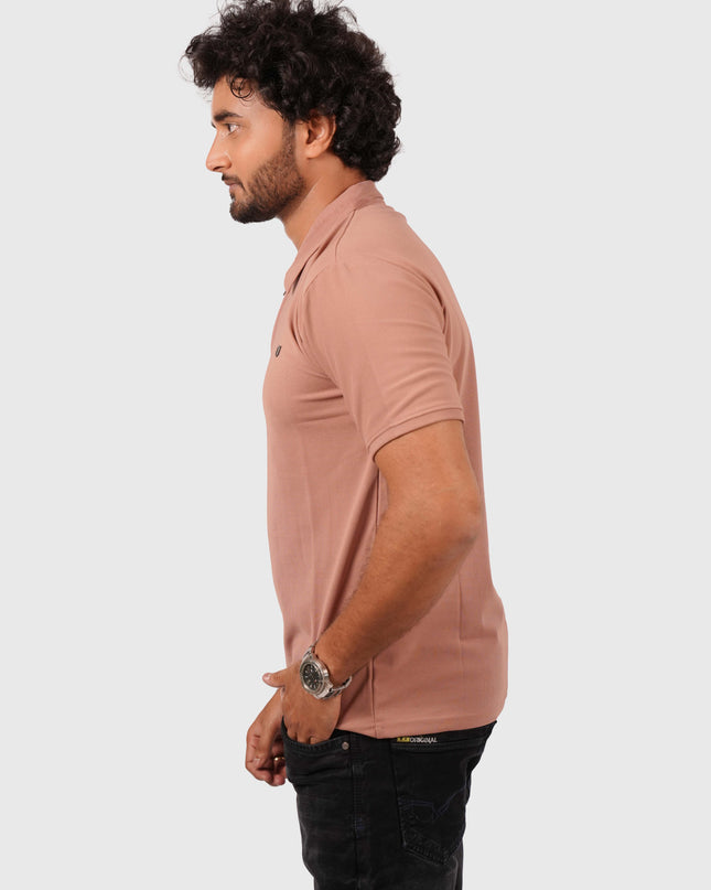 Men’s Dusty Pink Polo T-Shirt with Zip Collar – Casual Regular Fit