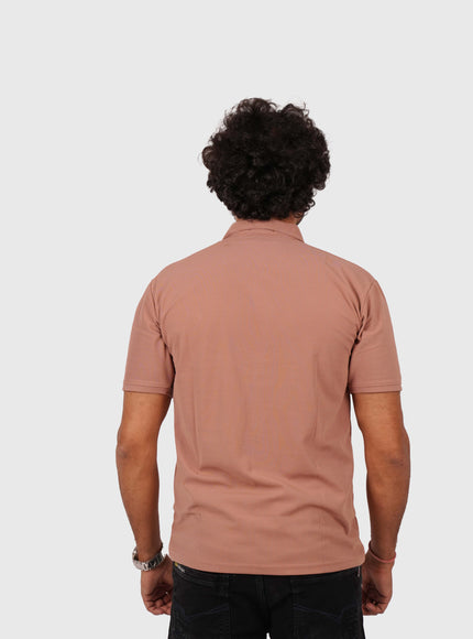 Men’s Dusty Pink Polo T-Shirt with Zip Collar – Casual Regular Fit