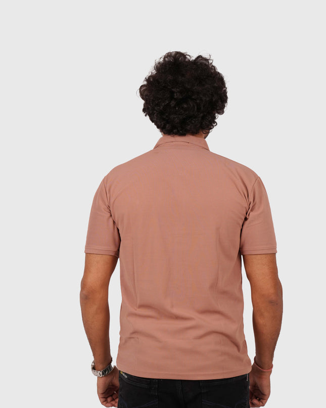 Men’s Dusty Pink Polo T-Shirt with Zip Collar – Casual Regular Fit