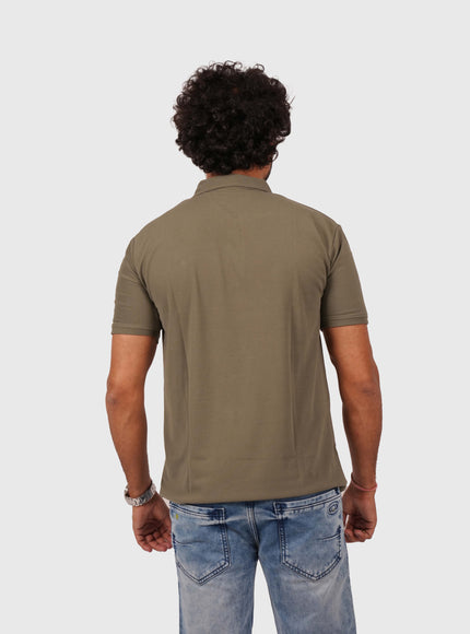 Men’s Olive Green Polo T-Shirt with Zip Collar – Casual Regular Fit