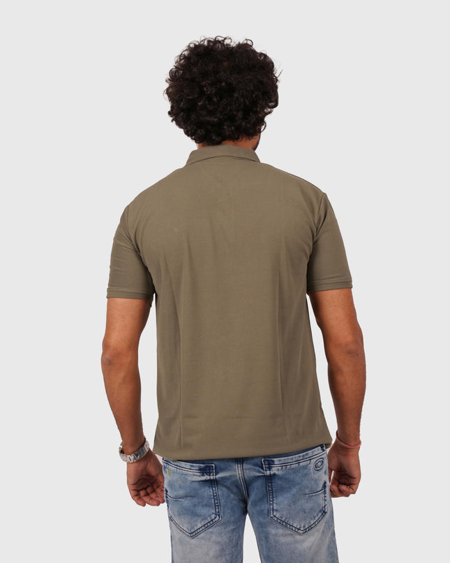 Men’s Olive Green Polo T-Shirt with Zip Collar – Casual Regular Fit