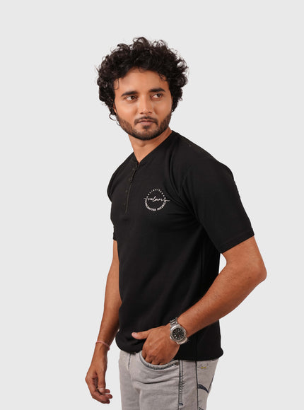 Men’s Jet Black Half-Zip Casual T-Shirt