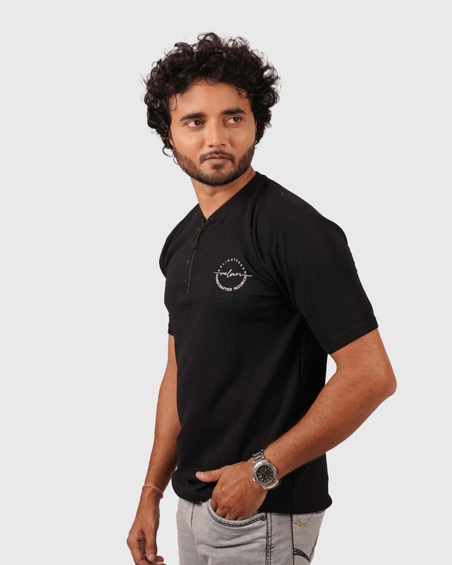 Men’s Jet Black Half-Zip Casual T-Shirt