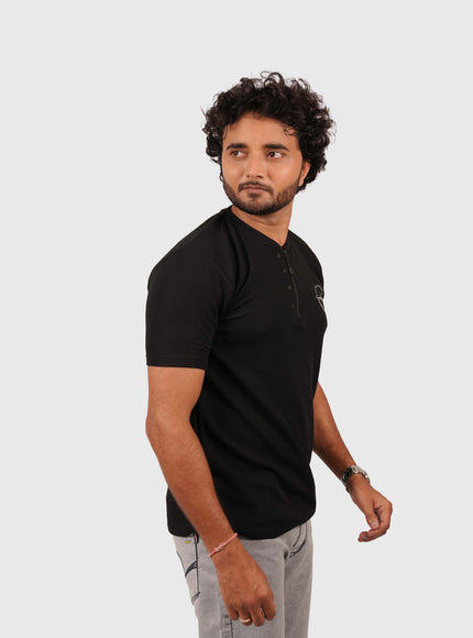 Men’s Jet Black Half-Zip Casual T-Shirt