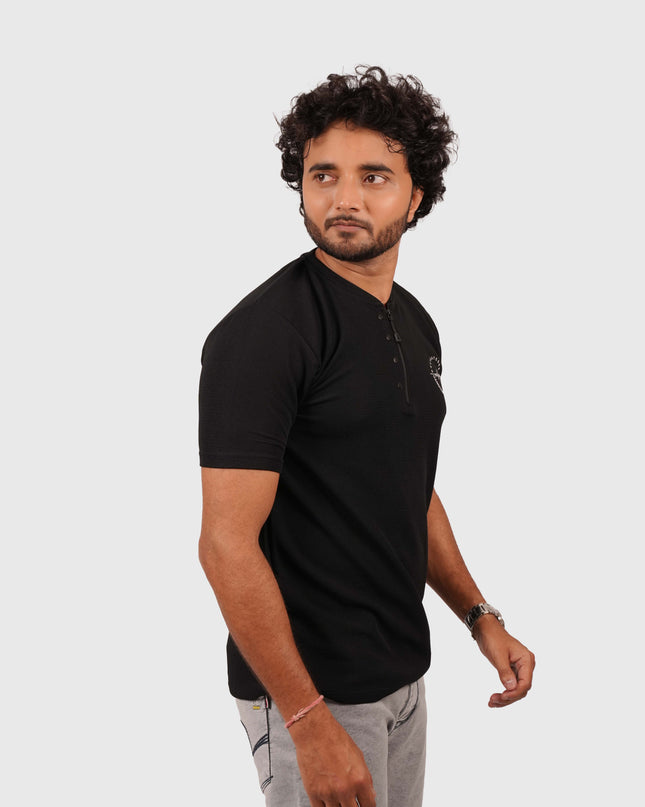 Men’s Jet Black Half-Zip Casual T-Shirt