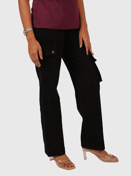 Women’s Jet Black Cargo Denim – Elastic Fitting