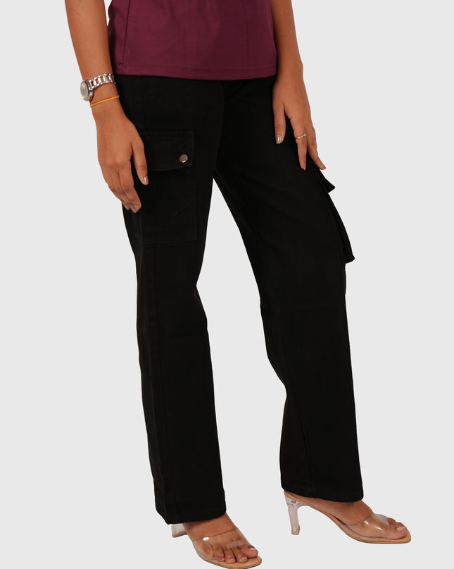 Women’s Jet Black Cargo Denim – Elastic Fitting
