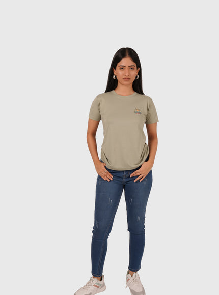 Women’s Sage Green Regular Fit Round Neck T-Shirt