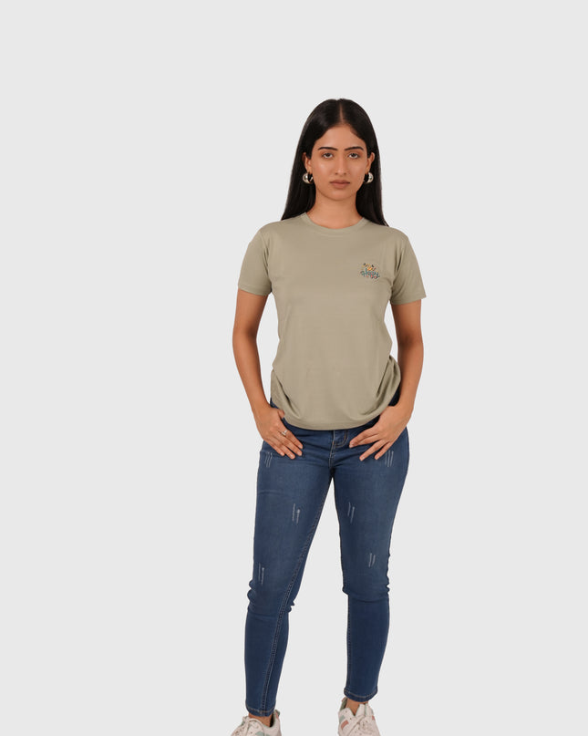 Women’s Sage Green Regular Fit Round Neck T-Shirt