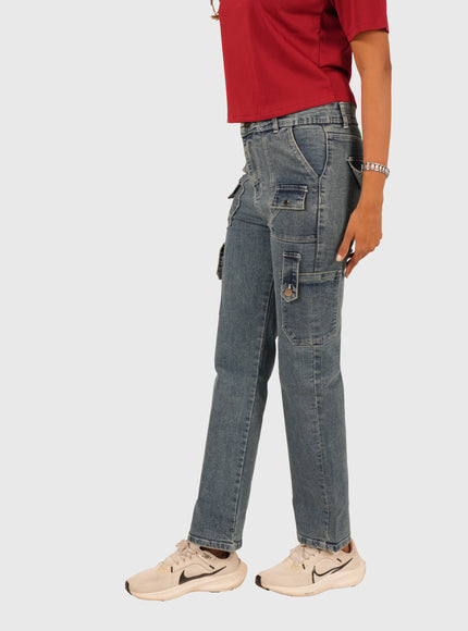 Women’s Light Blue Stretchable Cargo Denim Jeans