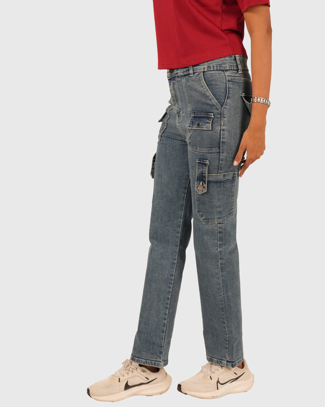 Women’s Light Blue Stretchable Cargo Denim Jeans